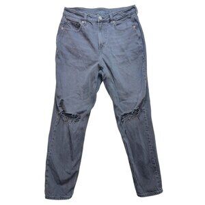 American Eagle Womens Strigid Jeans Size 8 Short Black Denim Distressed Hi-Rise